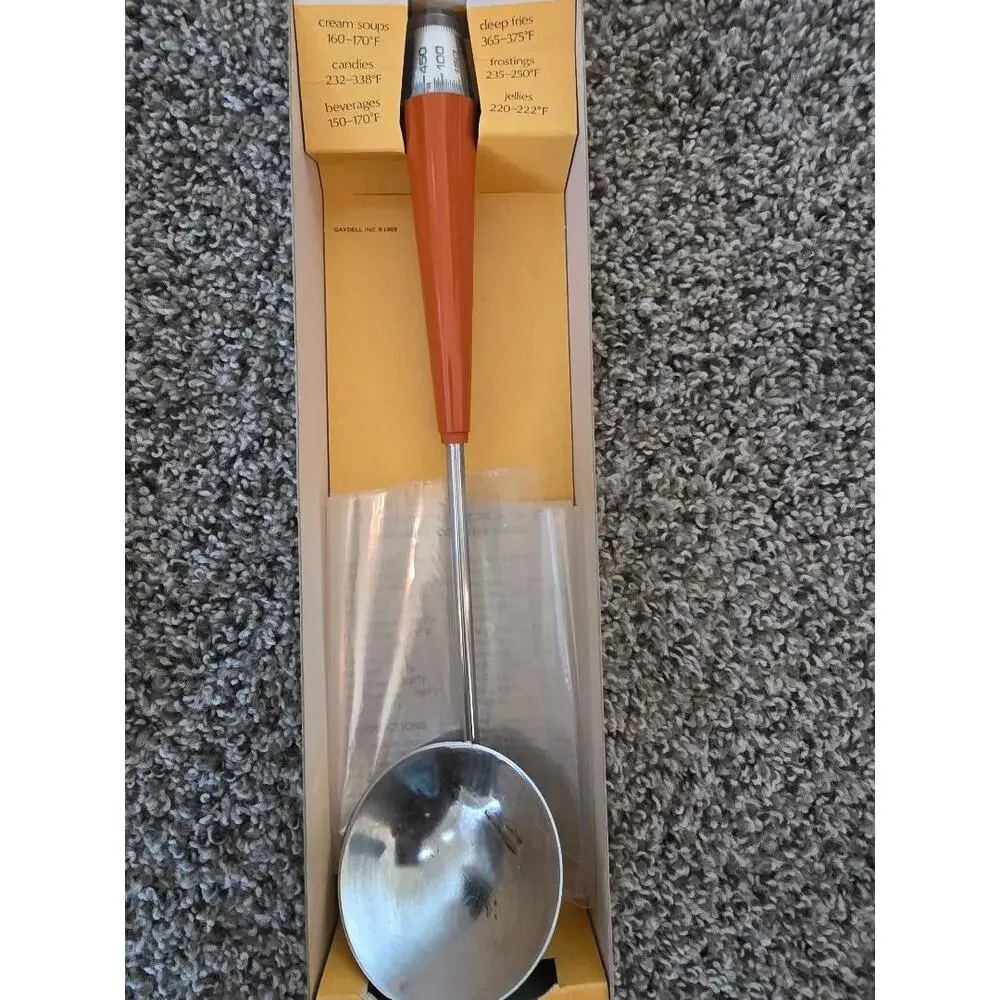 Vintage Thermo Spoon Cooking Thermometer Ladle 1960s Kitchen Gadget w Box Retro